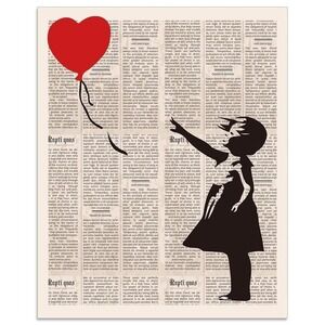 Girl With‎ Heart Balloon Silhouette Art Print Wall Decor